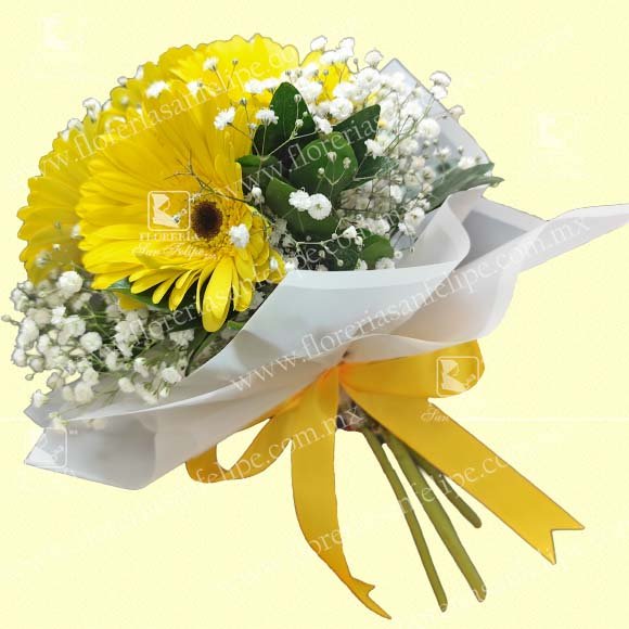 Bouquet Con 4 Gerberas Amarillas